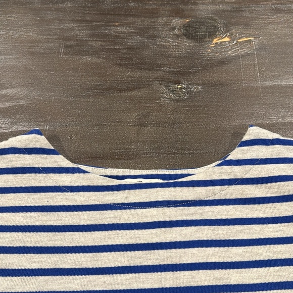 ANTHROPOLOGIE Lili's Closet Blue Striped Ruffle Flare Sleeve Navy Grey Top S - Picture 7 of 10